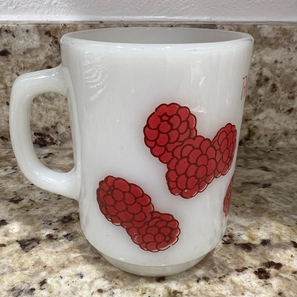 Vintage Fire King American Greeting Raspberry Tart milk glass mug. - Picture 4 of 7